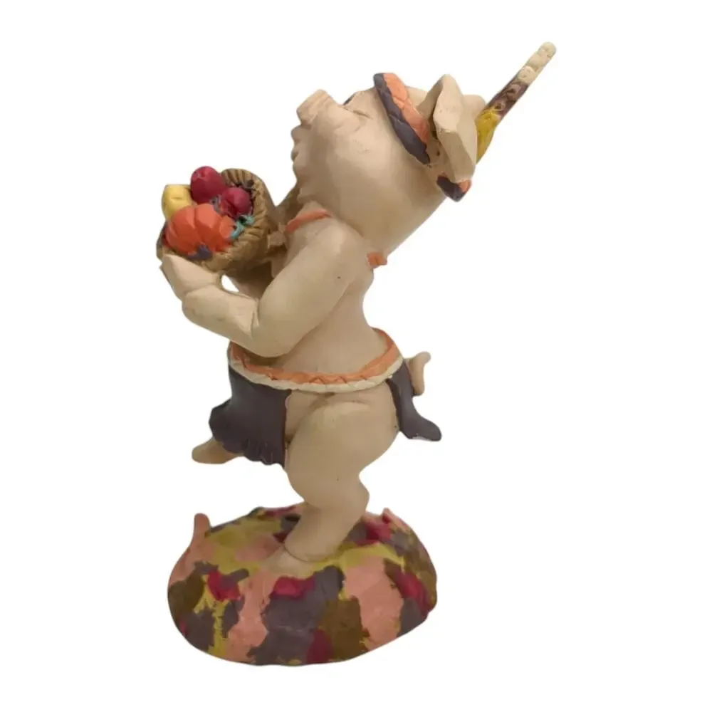VTG 1991 Kathy Wise - Enesco Resin 2 Pigs - Thanksgiving - Native American 4